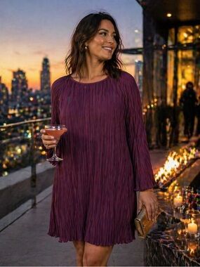 Part Two Pleated Dress Size 40 Boho Minimalist Midi Elegant Evening Party Chic